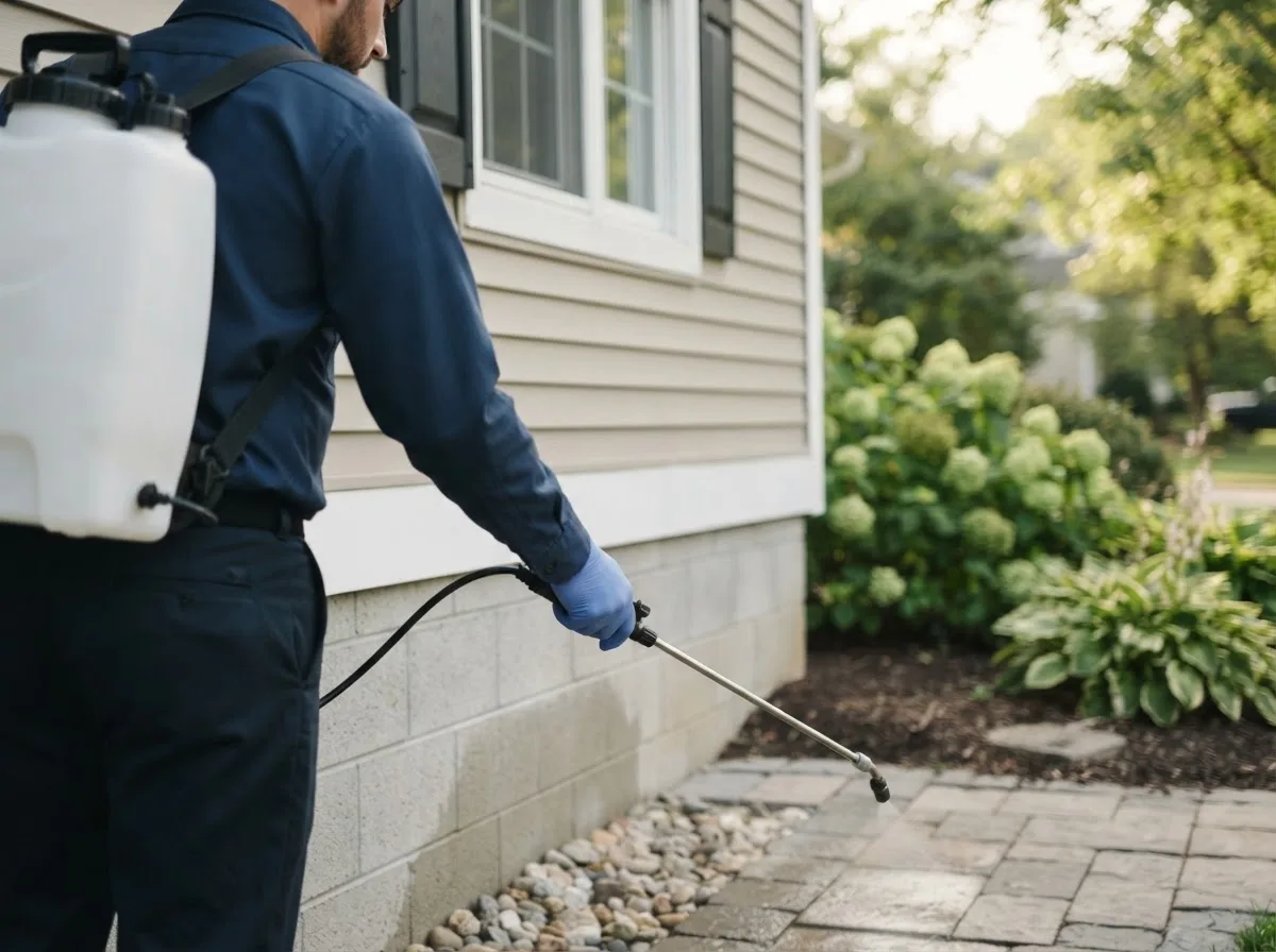 Pest control technician inspecting a home in West Ridge, AR